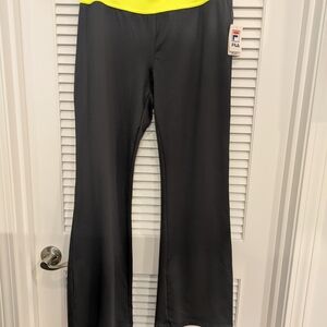 Fila Black and Neon Yellow Athletic Pants Size L